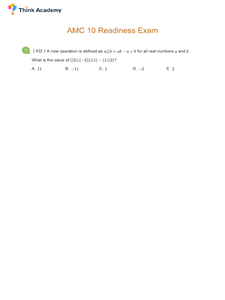 (Problems) AMC 10 Readiness Exam | PDF