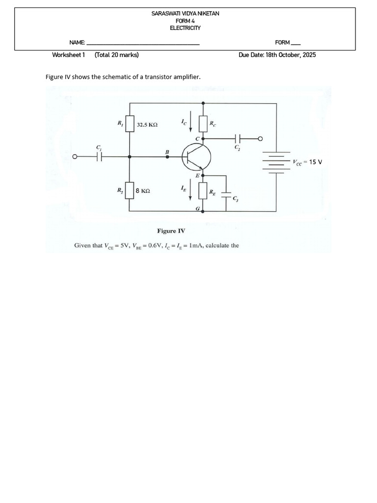 Transistor Amplifier Worksheet 2025 | PDF