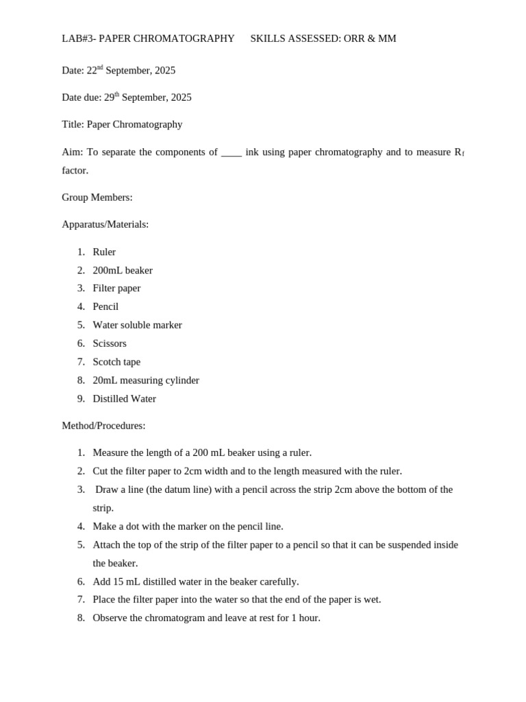 Lab 3-Paper Chromatography | PDF | Chromatography | Separation Processes