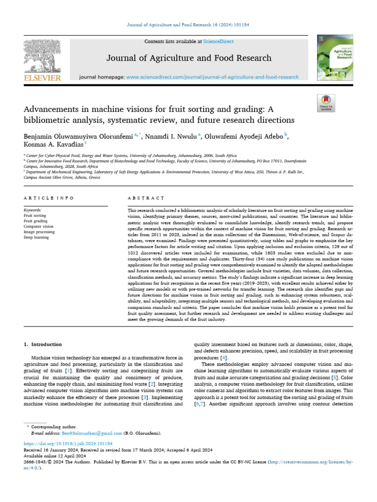 Machine Vision in Fruit Sorting Analysis | PDF | Computer Vision ...