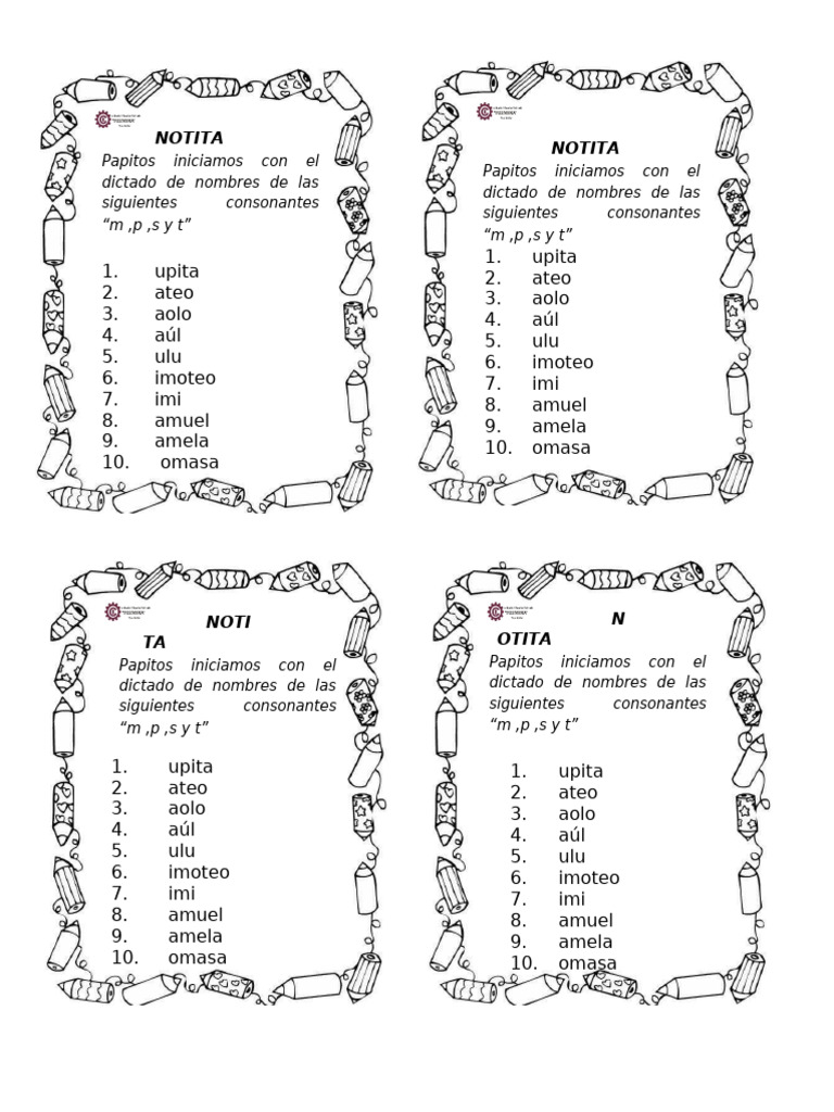 Dictado de nombres con m, p, s y t | PDF