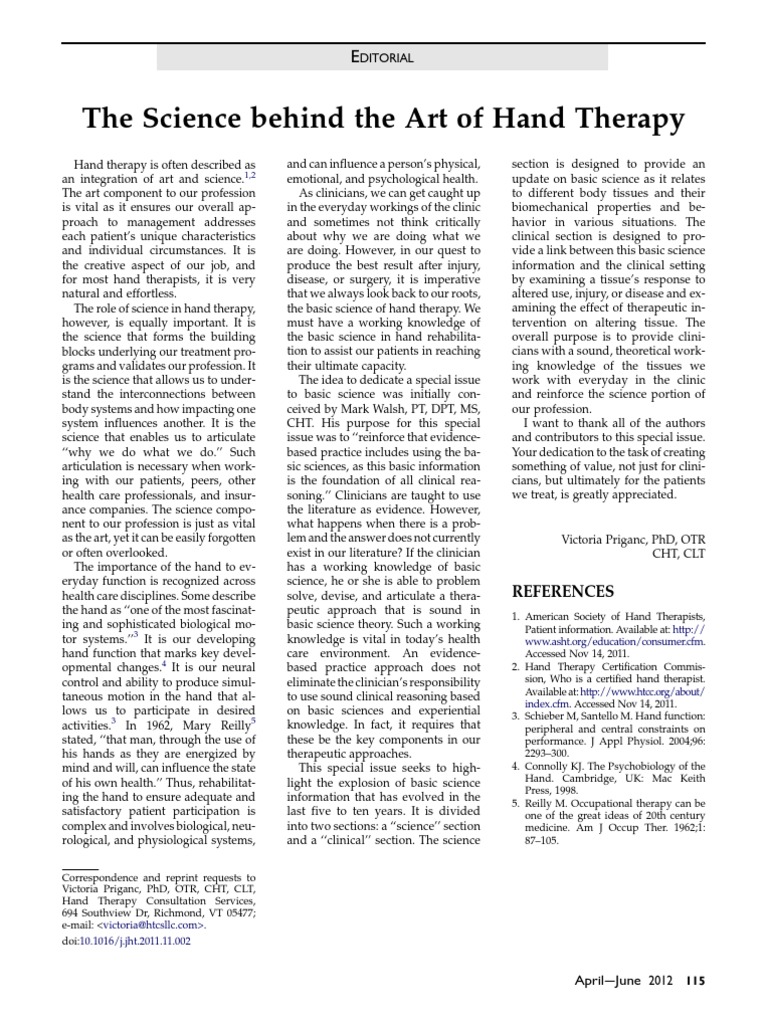 Priganc 2012 Journal of Hand Therapy | PDF | Evidence Based Practice ...