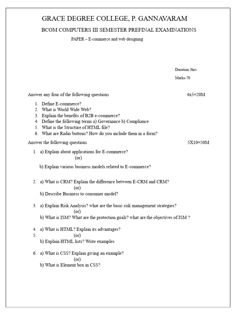 E-commerce and Web Design Exam Guide | PDF