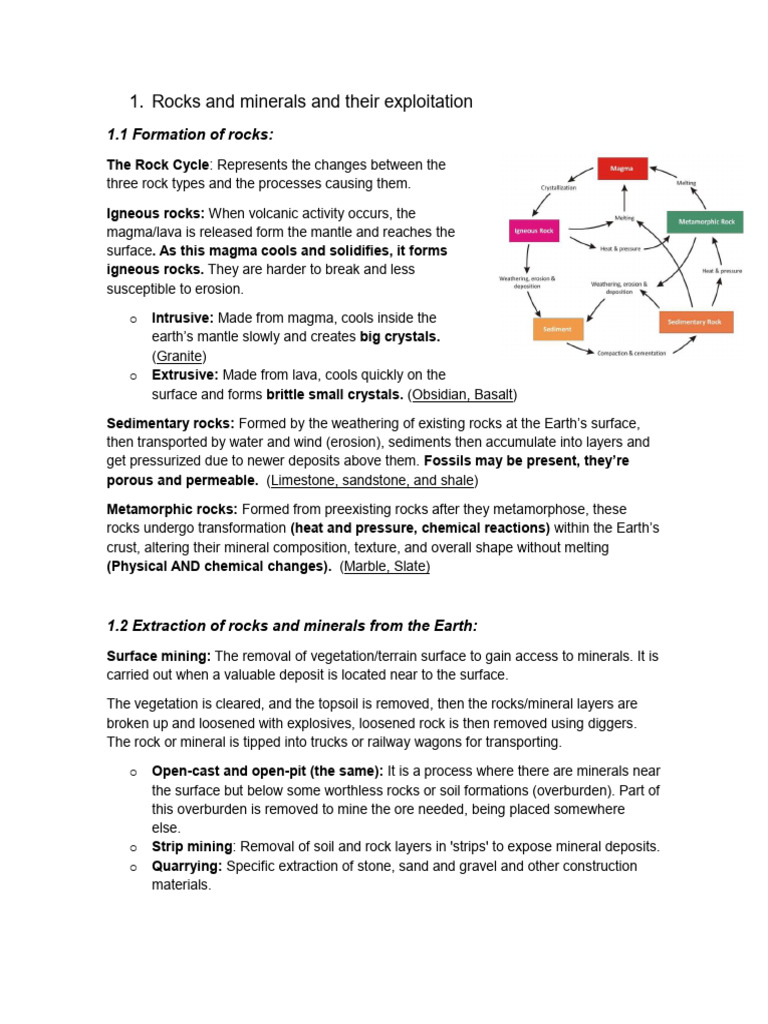 Rocks and Minerals: Extraction and Impact | PDF | Rock (Geology) | Mining