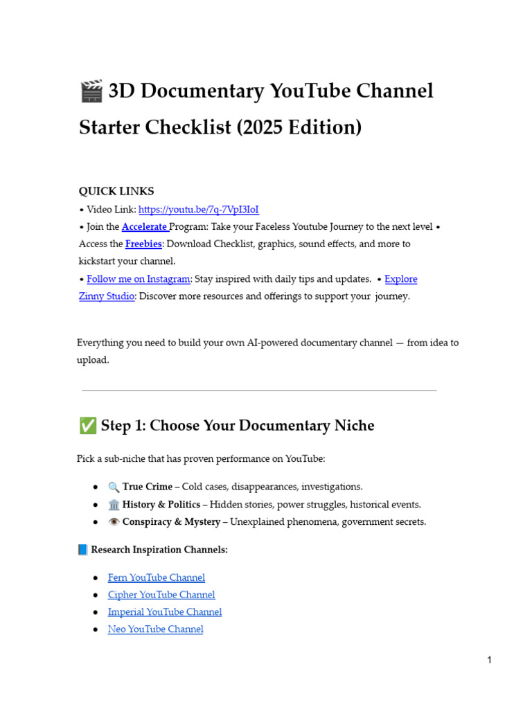 Start Your 3D Documentary Channel Guide | PDF