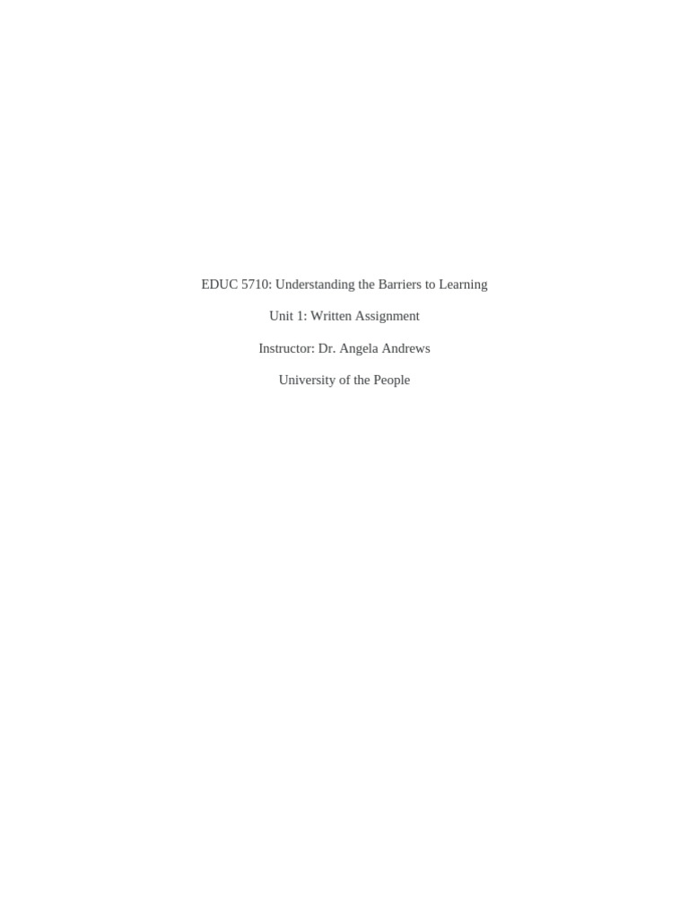 Written Assignment Unit 1 | PDF | Inclusion (Education) | Learning