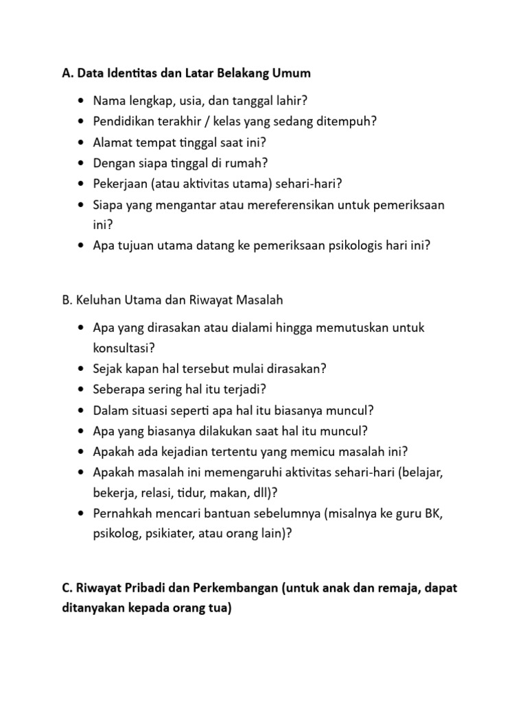 Panduan Pemeriksaan Psikologis Lengkap | PDF