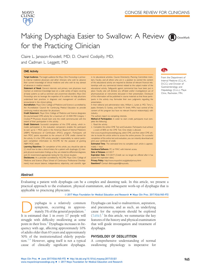 Dysphagia Evaluation for Clinicians | PDF | Esophagus ...
