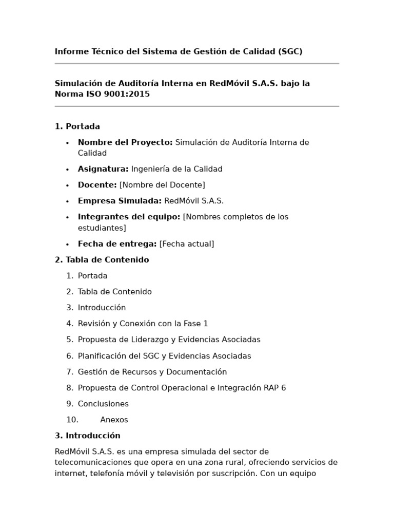 Auditoría Interna SGC ISO 9001 RedMóvil | PDF | Sistema de manejo de ...