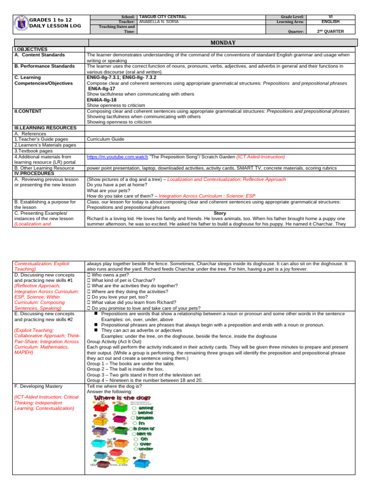 Grade 6 English Daily Lesson Log | PDF | English Grammar | Linguistics