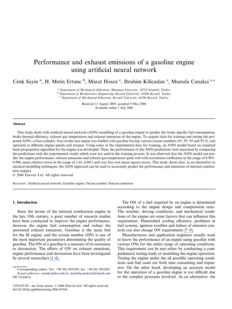 Performance and Exhaust Emissions of A G | PDF | Engines | Gasoline