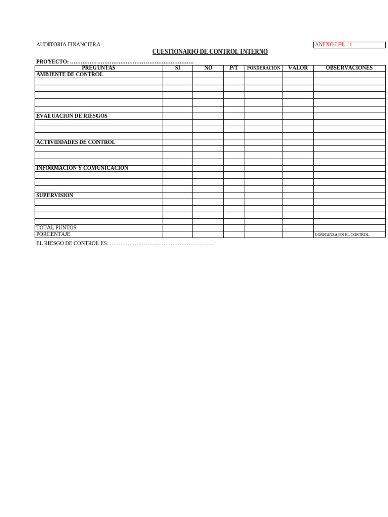 Cuestionario de Control Interno Financiero | PDF