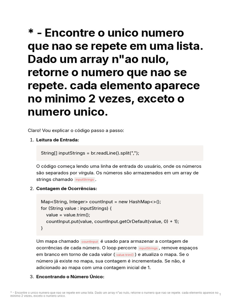 Encontre o Número Único em Lista | PDF | Informática | Programação de ...