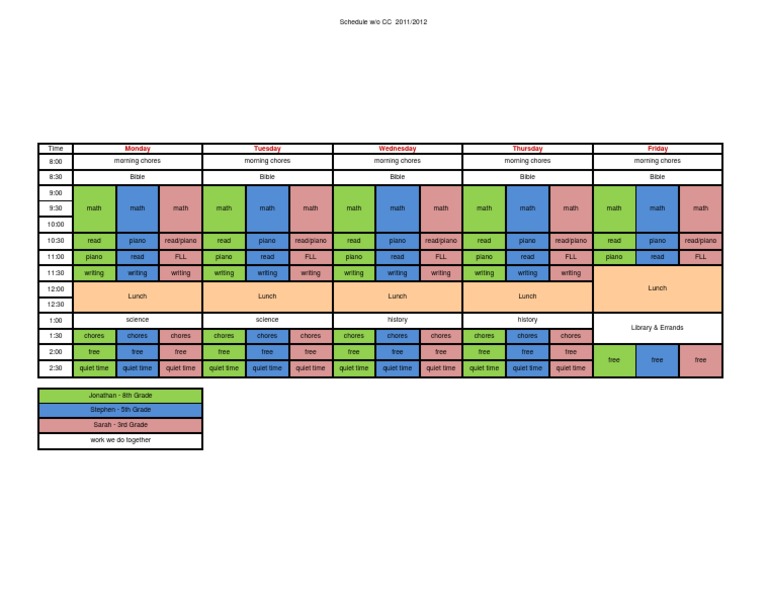 Daily Schedule W-O CC | PDF | Language Arts & Discipline