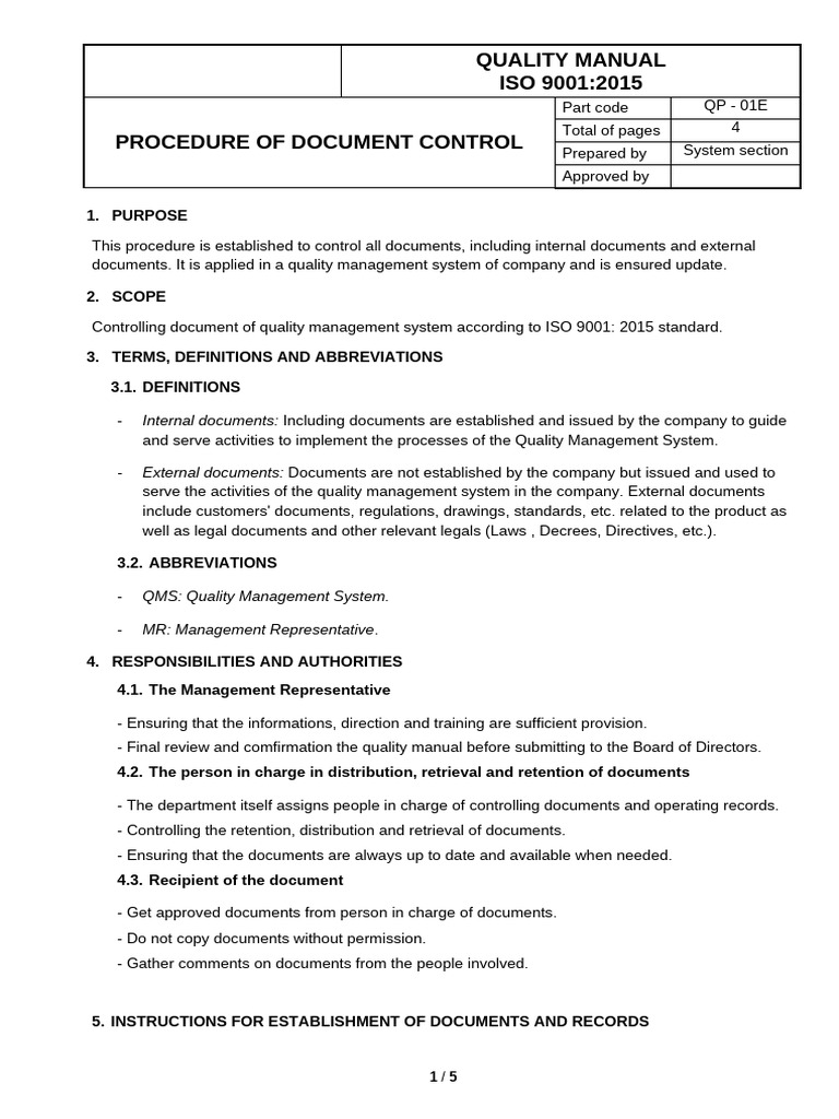 Ttcl-001 Procedure of Document Control | PDF | Quality Management ...