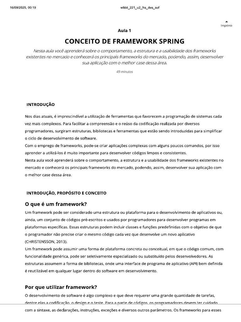 2 - Frameworks para Desenvolvimento de Software | PDF