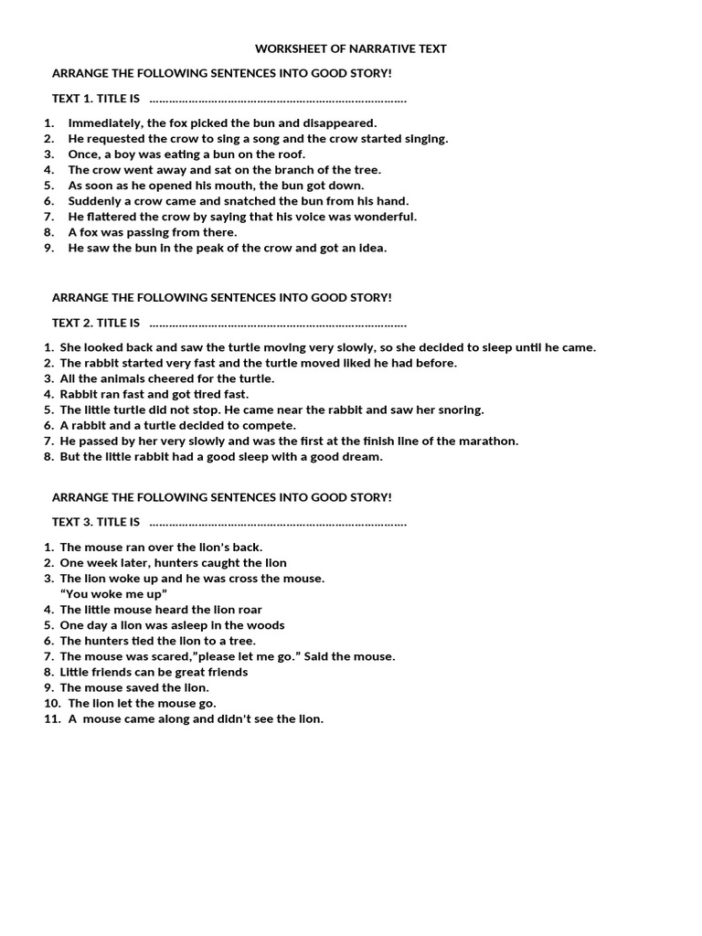 Narrative Text Story Arrangement Worksheet | PDF