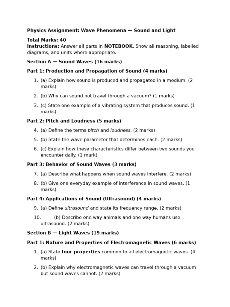 Wave Phenomena: Sound and Light Assignment | PDF