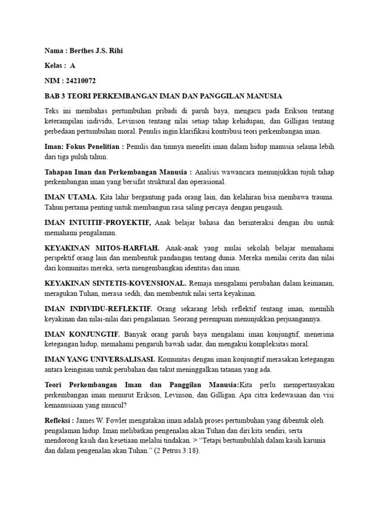 Tugas PAK Perkembangan Iman (Berthes Rihi) | PDF