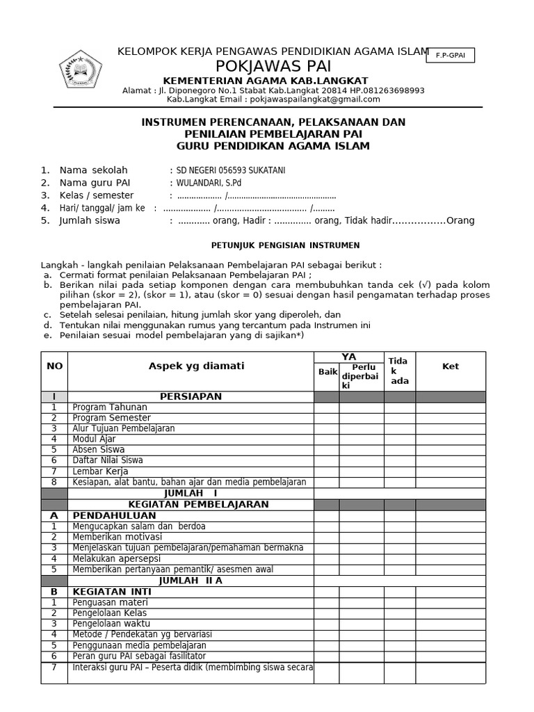 Form Nilai GPAI | PDF