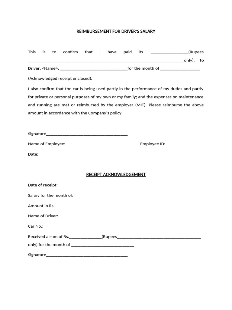 Driver Salary Reimbursement Request | PDF