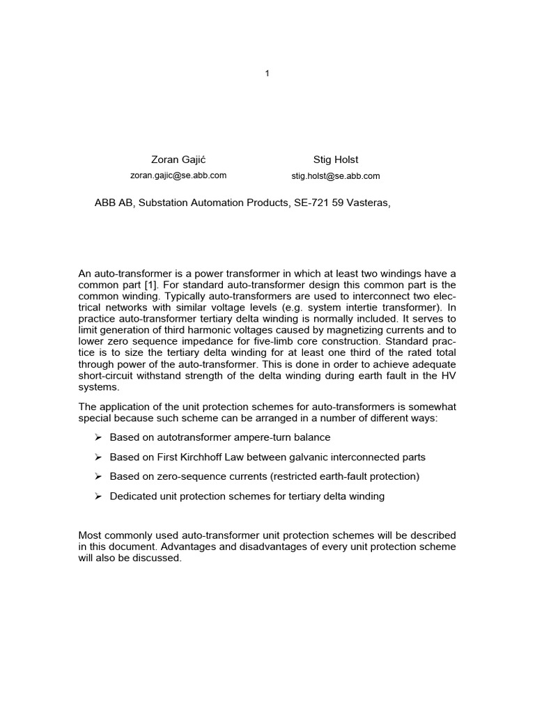 Review of Unit Protection Schemes For Auto Transformers 2010 | PDF ...