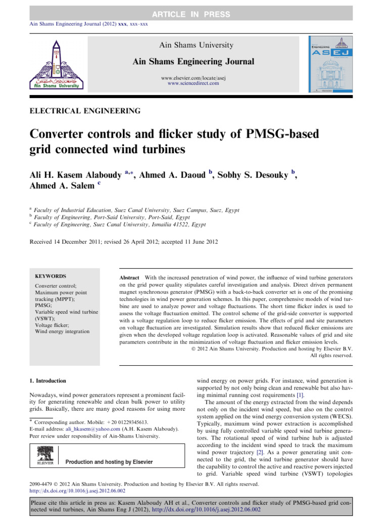 PMSG Wind Turbines: Flicker Control Study | PDF | Electric Generator ...