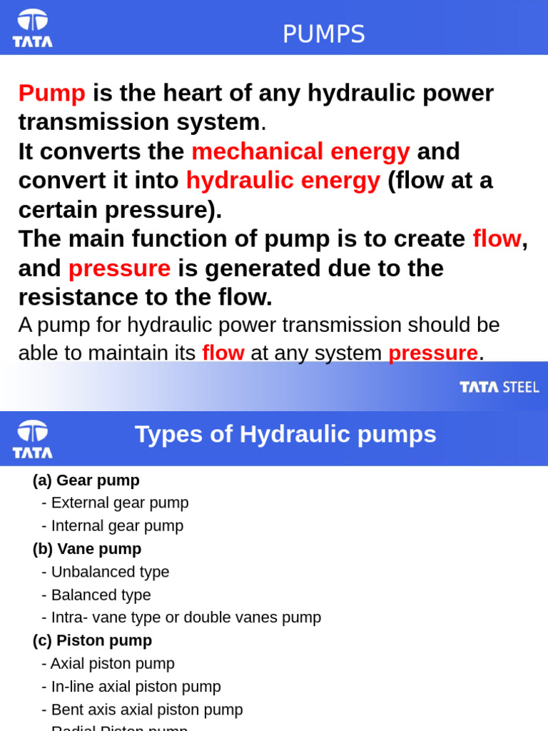 Hydraulic Pumps Presentation | PDF | Pump | Fluid Mechanics