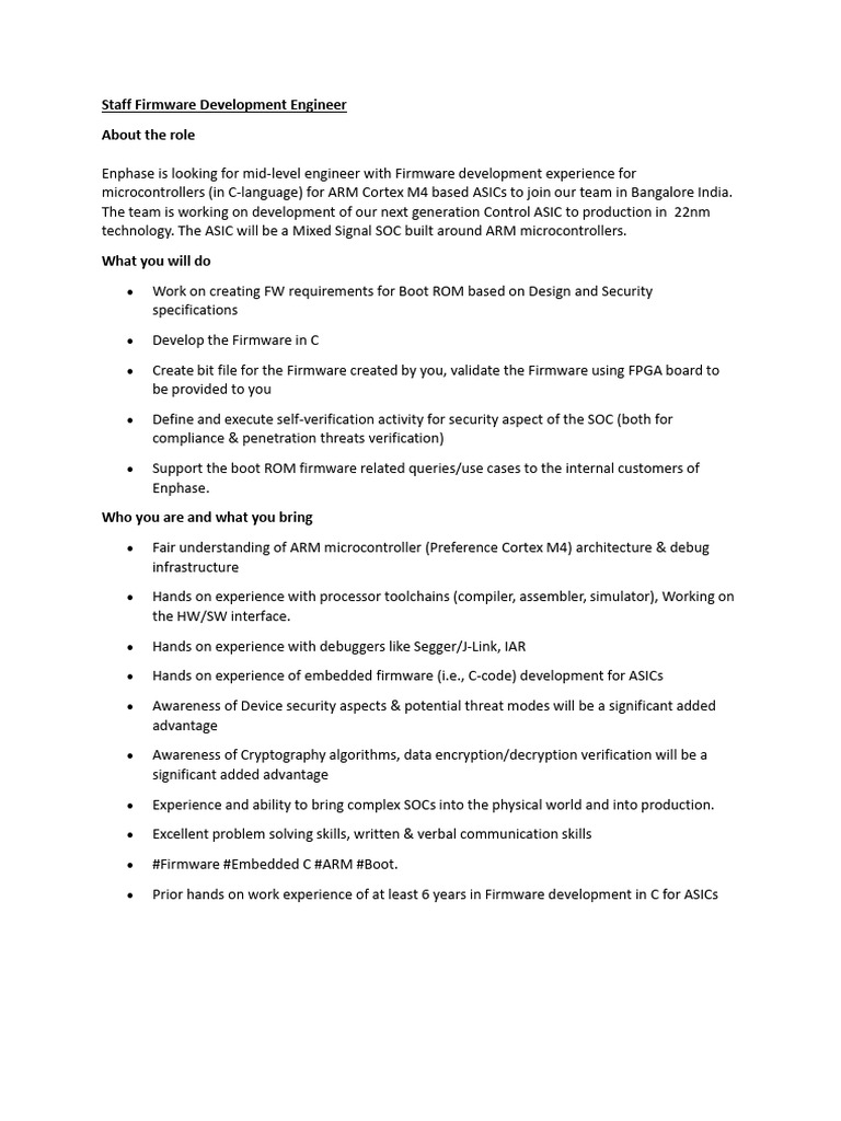 Firmware Development Engineer Role | PDF