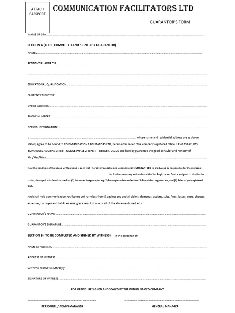Guarantor's Form for Communication Facilitators | PDF