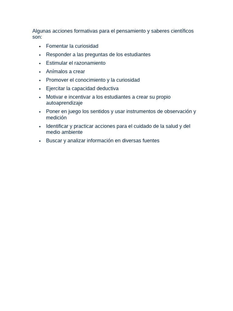 Algunas Acciones Formativas para El Pensamiento y Saberes Científicos ...