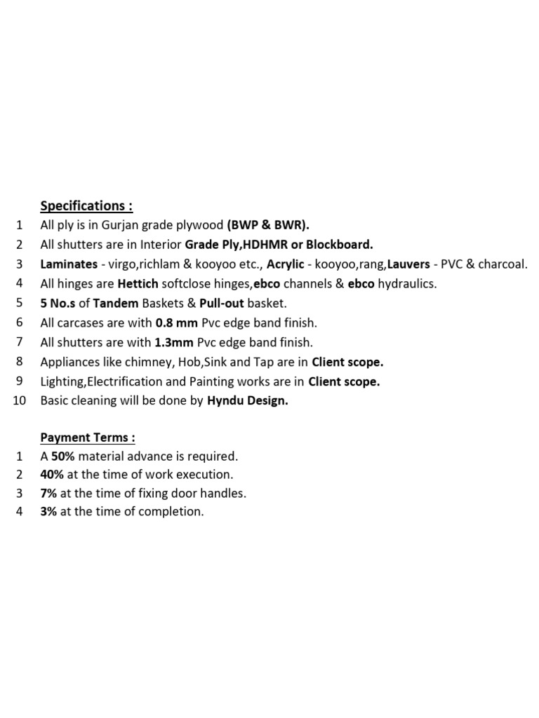 Interior Design Specifications & Payment Terms | PDF