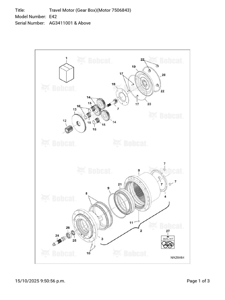 Travel Motor (Gear Box) (Motor 7506843) - E42 | PDF | Machines ...