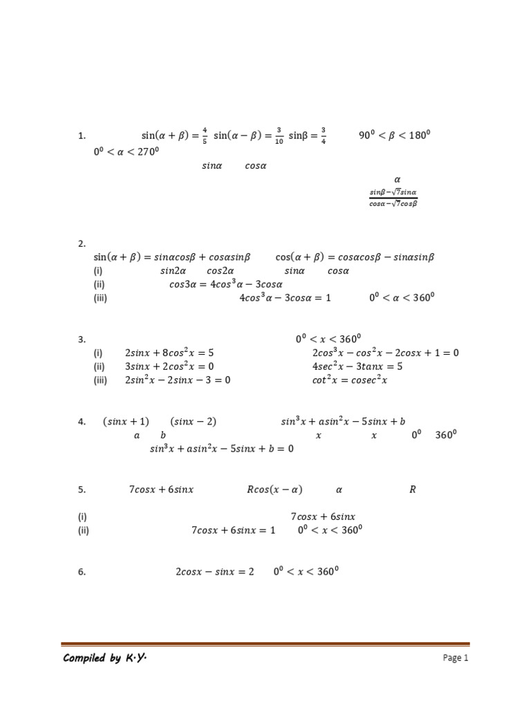 Trigonometry Assignment Tutorial Set II | PDF