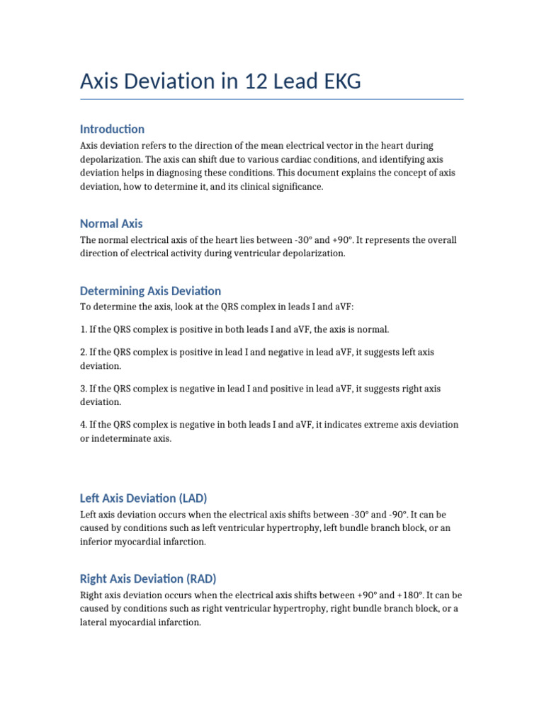 Understanding Axis Deviation in EKG | PDF