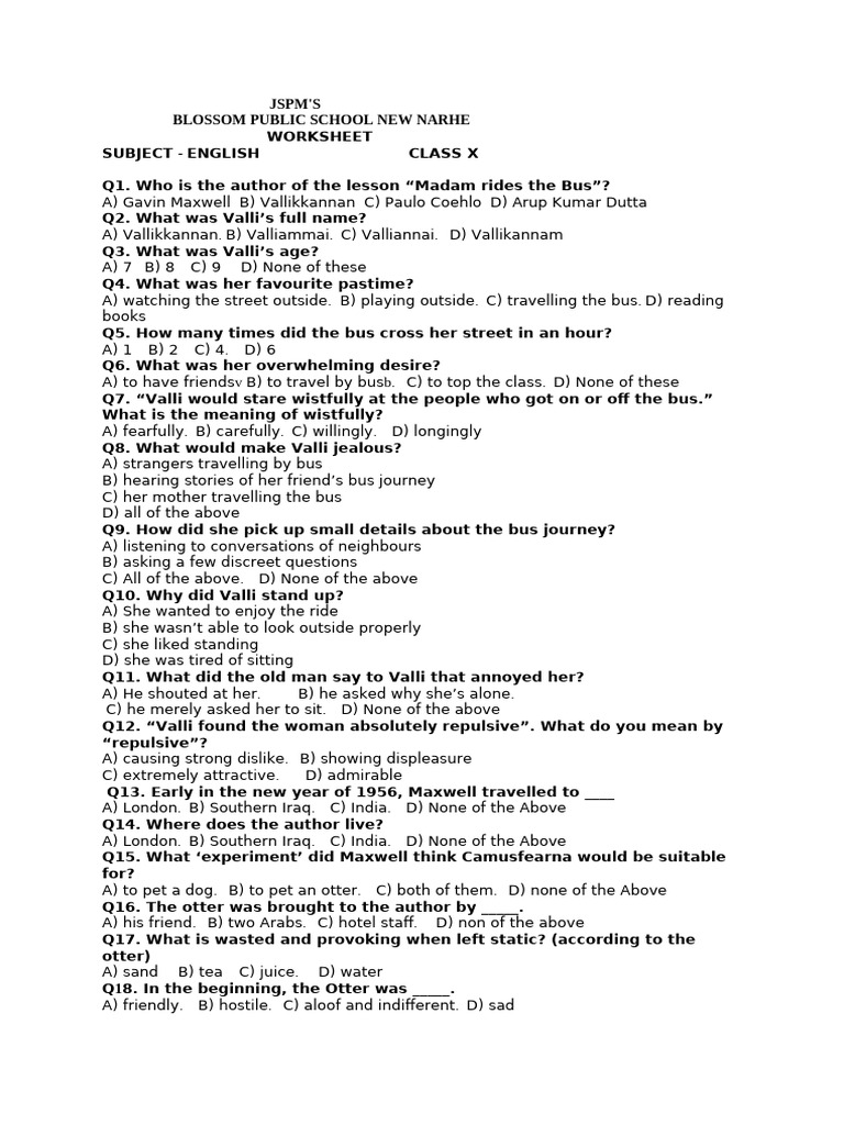 English Worksheet for Class X Students | PDF