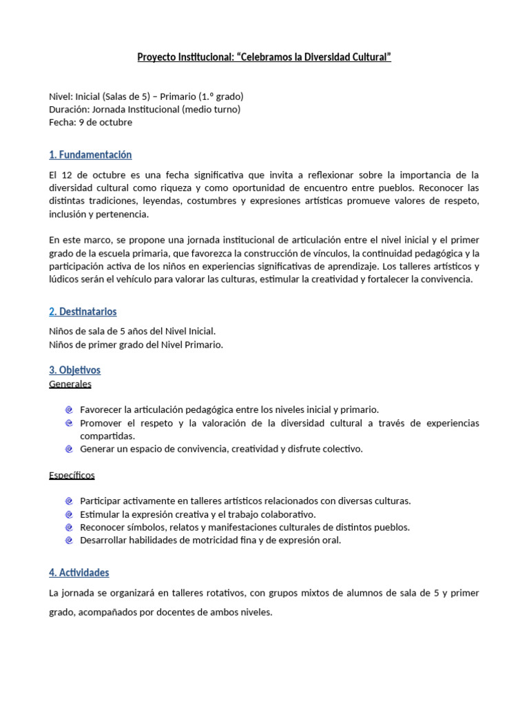 Celebración de la Diversidad Cultural | PDF | Educación de la primera ...