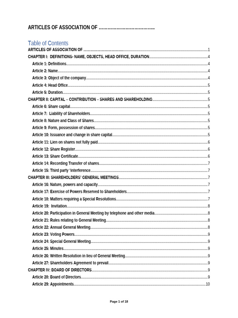 1 Draft Articles of Association | PDF | Board Of Directors | Articles ...