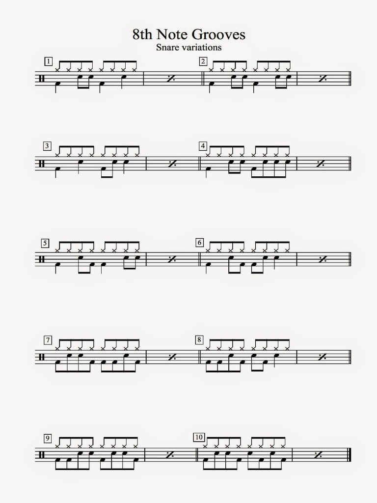 8th+Note+Grooves+ +Snare+Variations | PDF