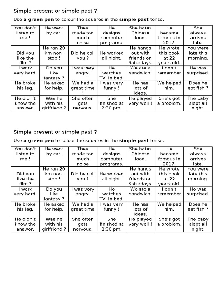 Simple Present vs. Simple Past Tense Guide | PDF