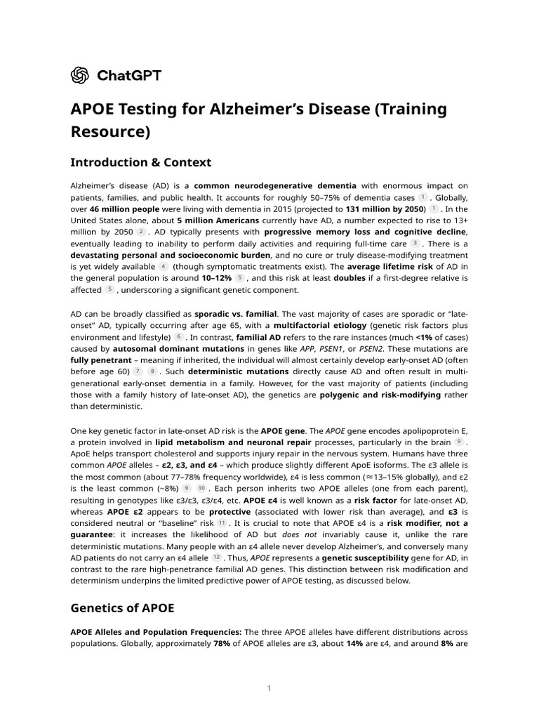 APOE Testing for Alzheimer's Risk | PDF | Dementia | Alzheimer's Disease