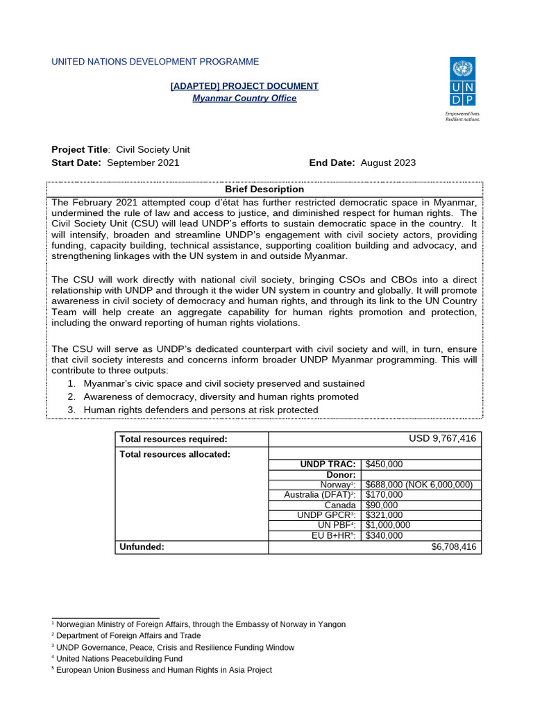 Mini Prodoc Civil Society Unit | PDF | United Nations Development ...