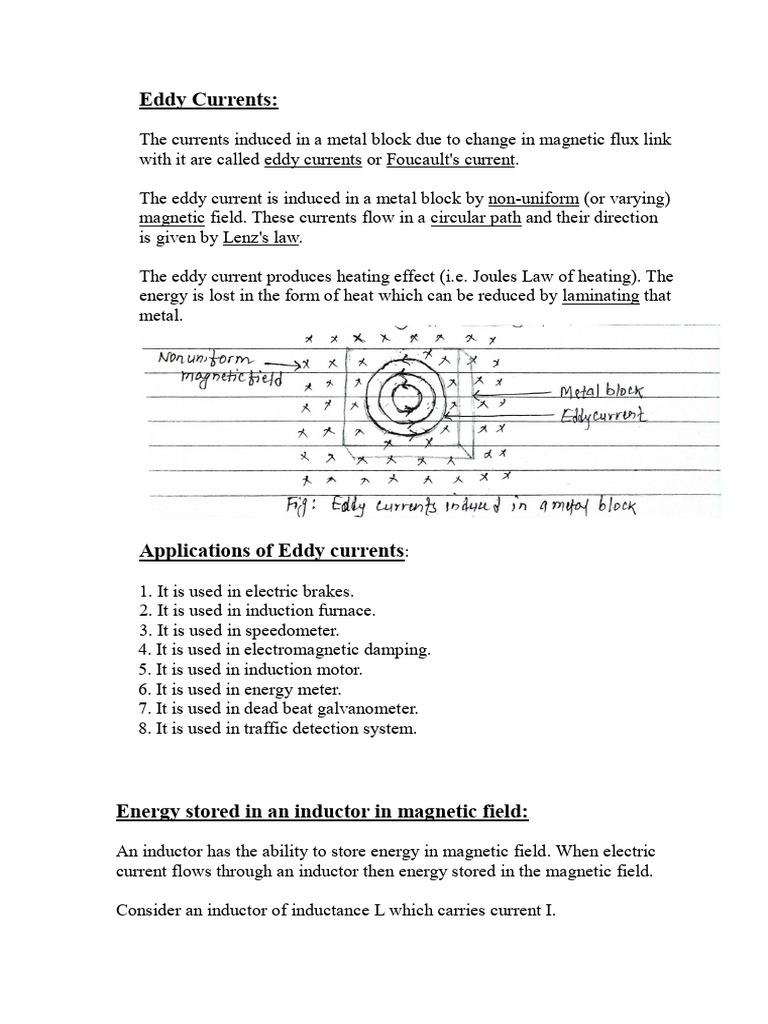 Eddy Currents Energy Stored in L | PDF | Inductor | Electromagnetic ...