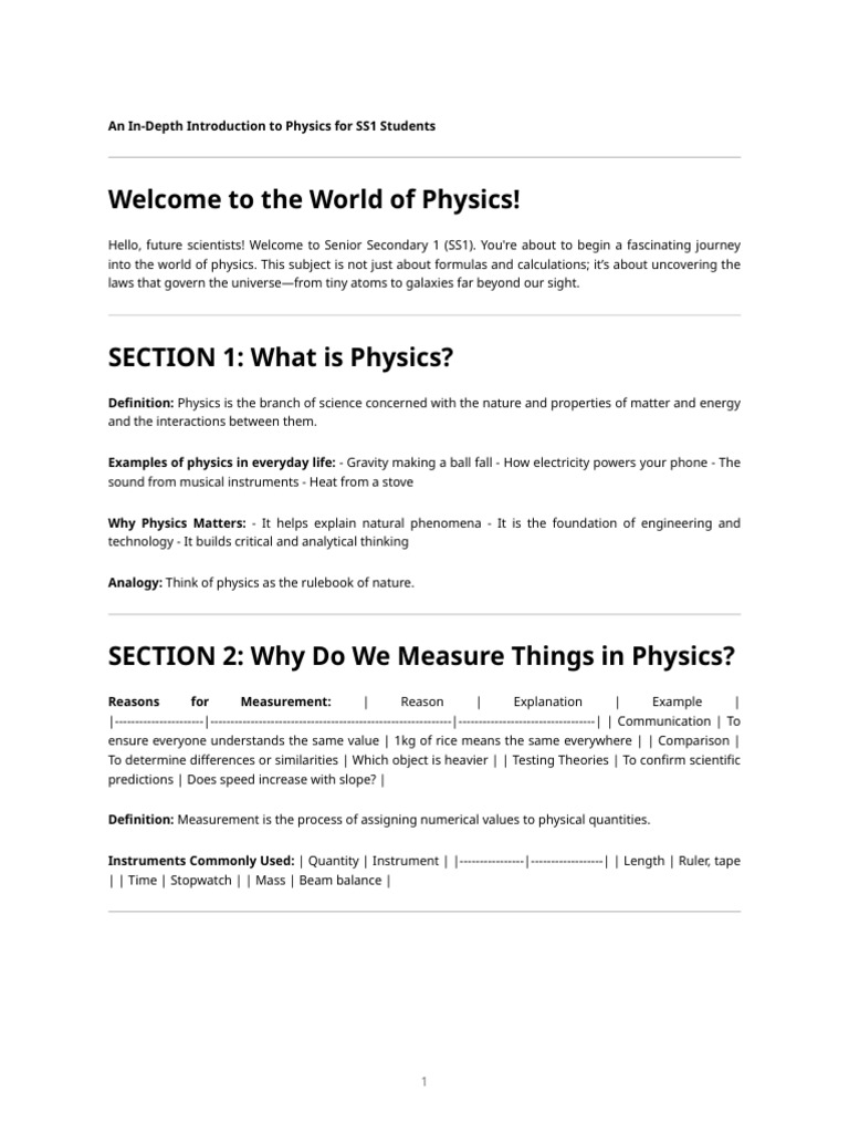 Intro to Physics for SS1 Students | PDF | Physics | International ...