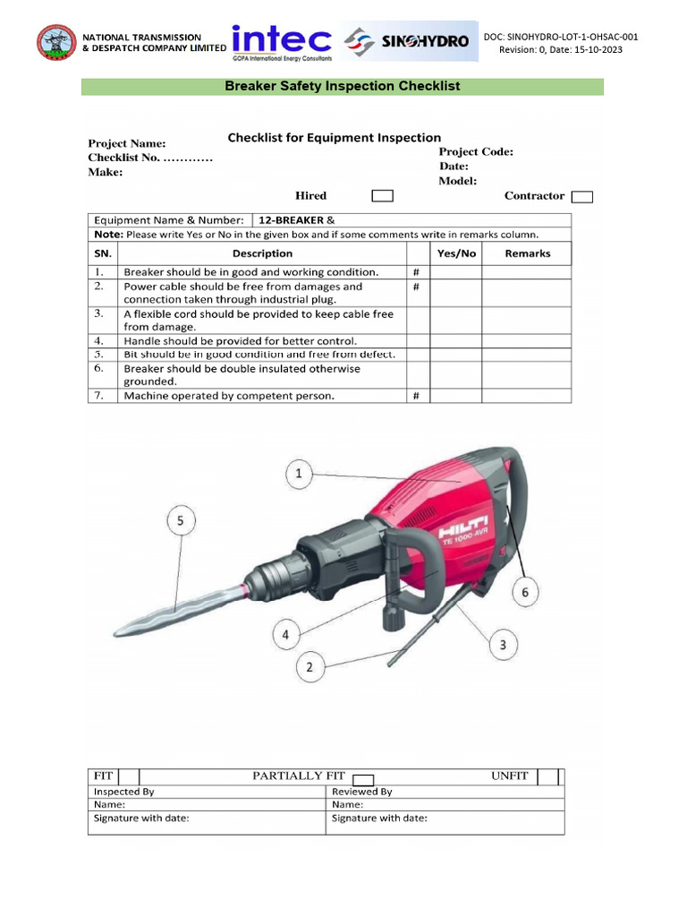 Breaker Safety Inspection Checklist | PDF