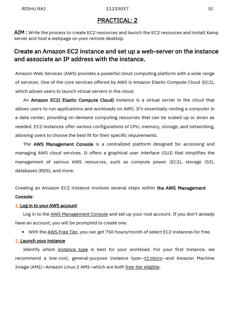 Launch EC2 and Host Webpage Guide | PDF | Amazon Web Services | Cloud ...