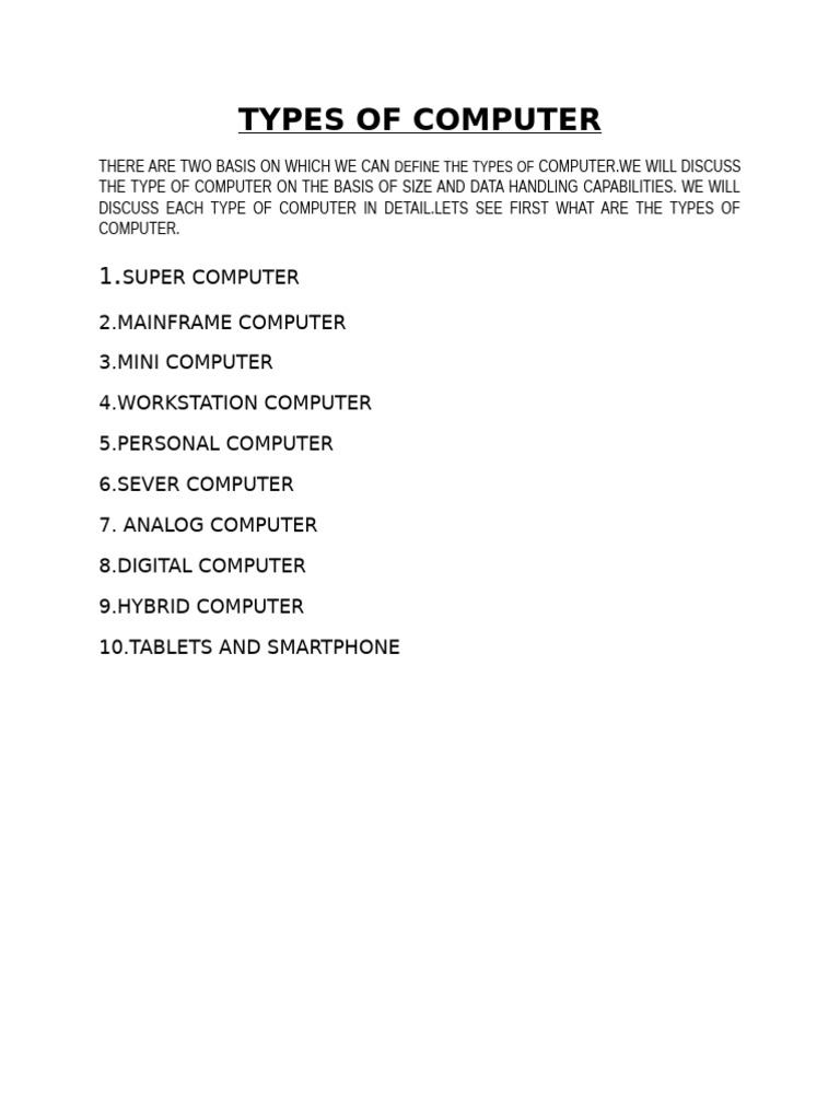 Types of Computers Explained | PDF