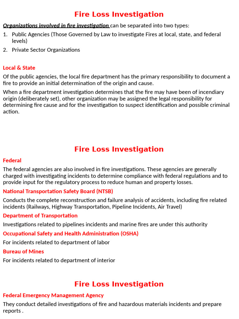 Fire Loss Investigation Overview | PDF | Fires | Occupational Safety ...