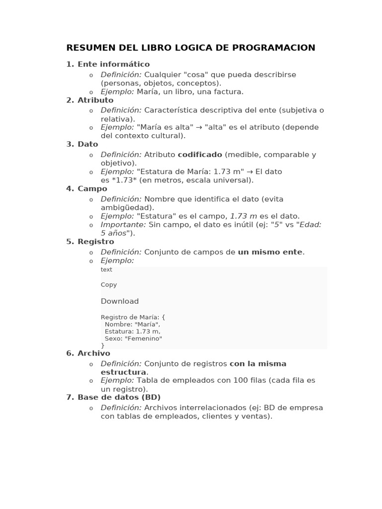 Lógica de Programación: Conceptos Clave | PDF | Tipo de datos ...