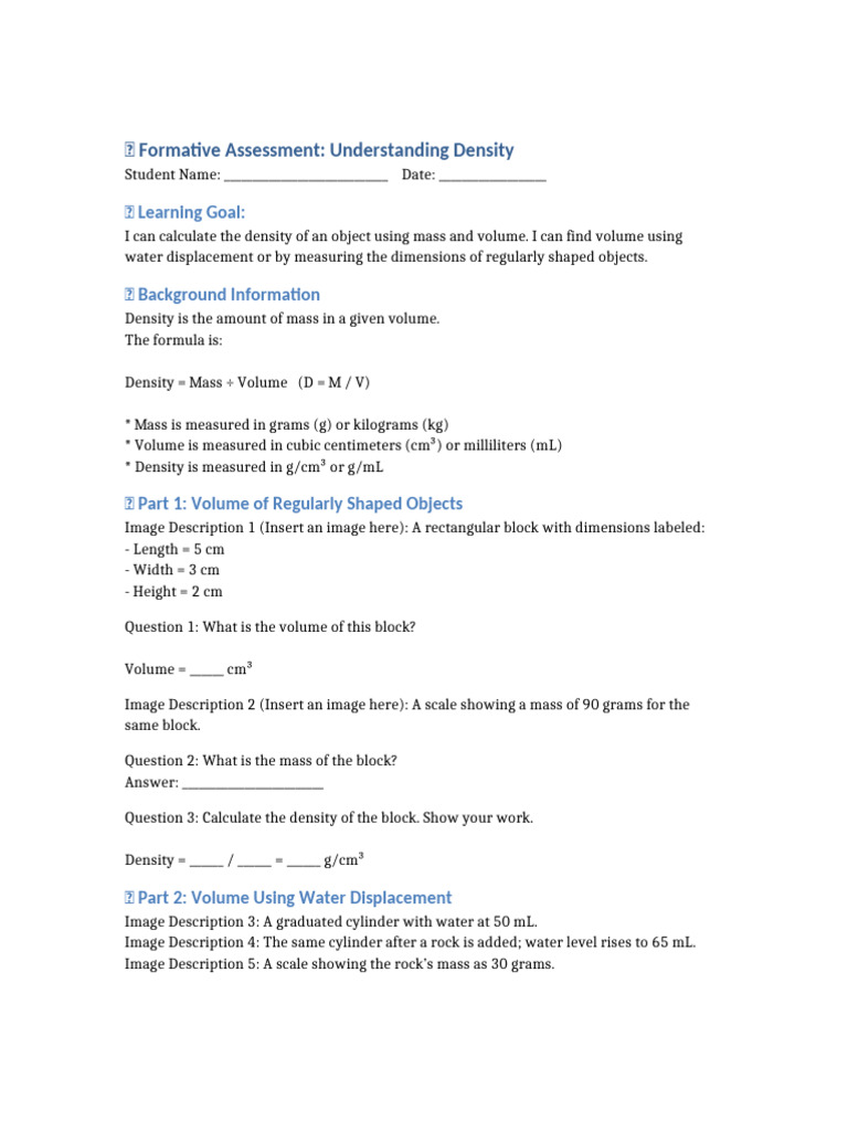 Density Formative Assessment | PDF